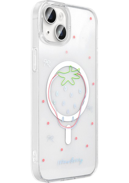 iPhone 14 Uyumlu Kılıf Folk M-Safe Şarj Özellikli Şeffaf Desenli Çilek