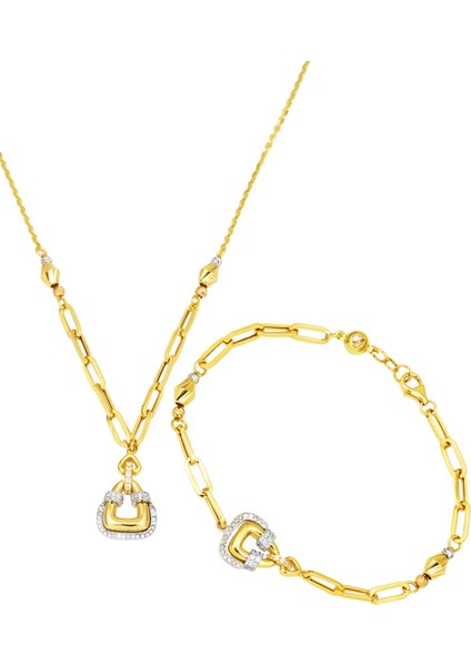 Valentino 14 Ayar Altın Ataç Zincirli Ikili Set