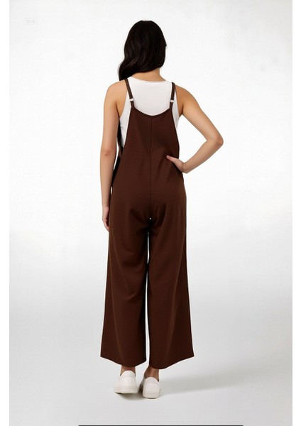 Kadın Çikolata Ayarlanabilir Askılı Cepli Bol Paça Bahçıvan Tulum HZL22S-BD170191 fırsatları