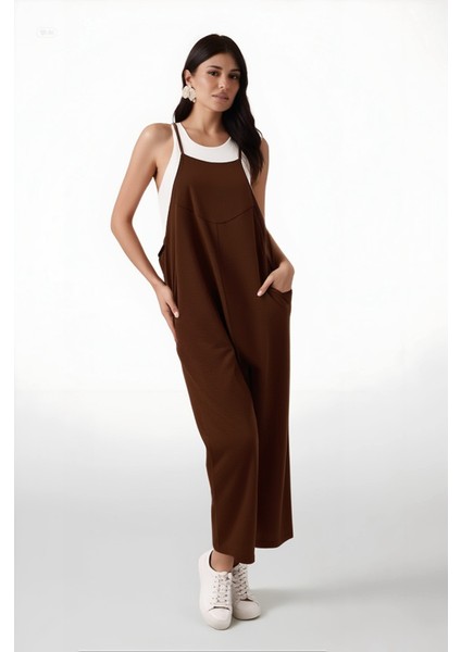 Kadın Çikolata Ayarlanabilir Askılı Cepli Bol Paça Bahçıvan Tulum HZL22S-BD170191 modelleri