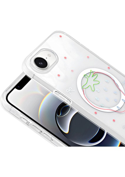iPhone 16E Uyumlu Kılıf Folk M-Safe Şarj Özellikli Şeffaf Desenli Çilek fiyatları