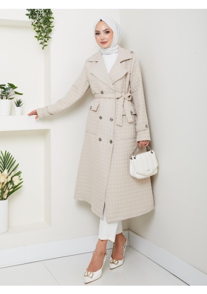 Kadın Örme Kapitone Kuşaklı Düğmeli Vizon Trenç fiyatları