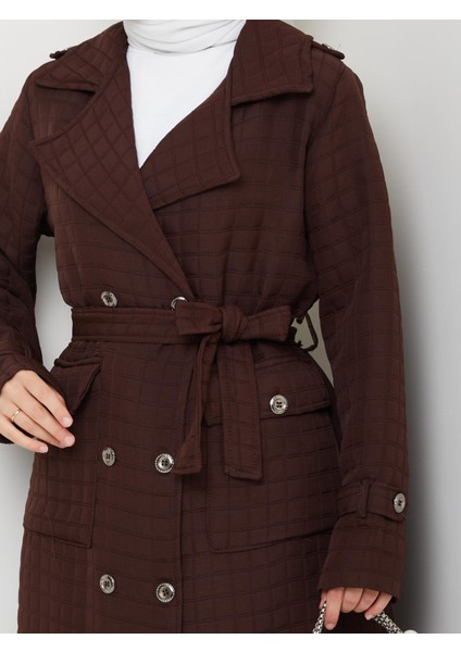 Kadın Örme Kapitone Kuşaklı Düğmeli Kahverengi Trenç indirimleri