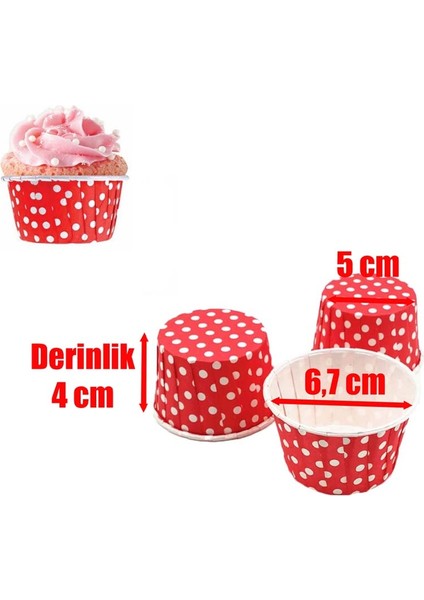 50 Adet Puantiyeli Kırmızı Büyük Boy Pet Kapsül Cupcake Muffin Kek Vb. Kalıbı (Ebat: 6,7 cm x 4 cm x 5 Cm) fiyatları