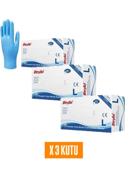 3 Kutu Pudrasız Mavi Nitril Muayene Eldiveni- Large Beden fiyatları