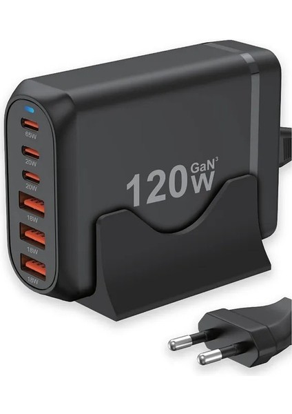 120W Gan³ Çoklu USB Hızlı Şarj Adaptörü | 6 Port Pd & Qc 3.0 Destekli Masaüstü Şarj Cihazı