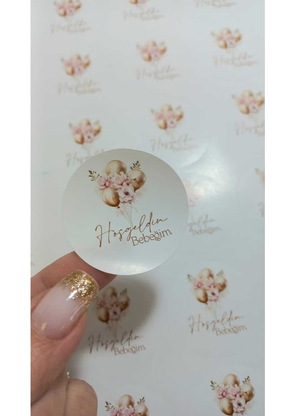 Pembe Hoşgeldin Bebeğim Sticker 4cm-70 Adet