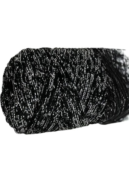 Makrome Ipi 3mm Polyester Siyah Gümüş Simli