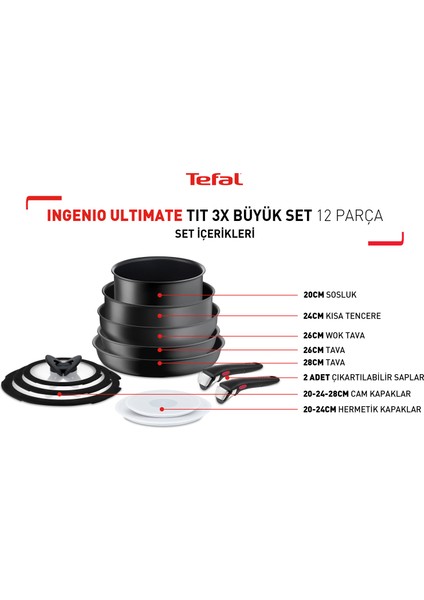 Ingenio Ultimate 3X Büyük Tava Tencere Seti - 12 Parça fiyatları