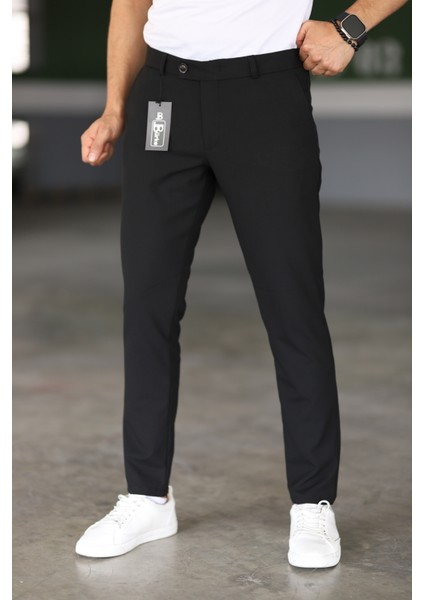 Erkek Siyah Renk Italyan Kesim Slimfit Kumaş Pantolon