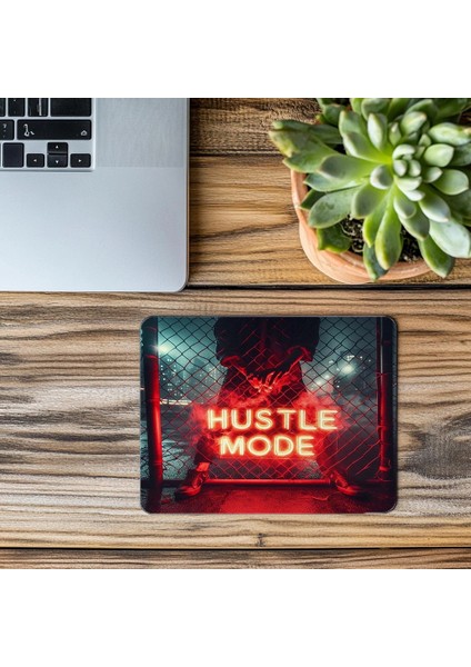 Kırmızı Neon Hustle Mode Yazılı Mousepad - 19X23 cm 2 mm Dikdörtgen Ithal Baskılı Mouse Pad modelleri