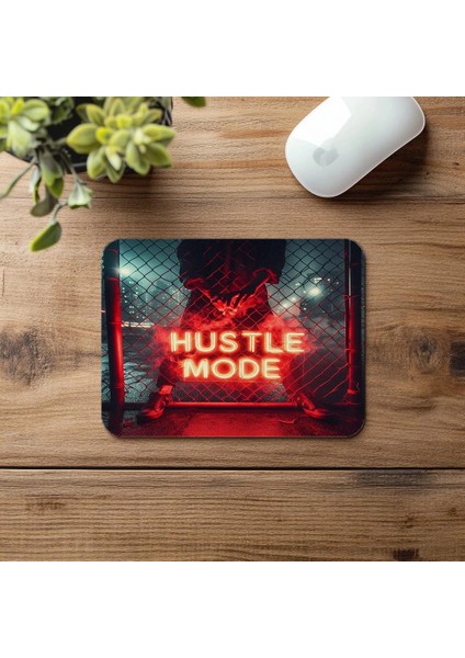 Kırmızı Neon Hustle Mode Yazılı Mousepad - 19X23 cm 2 mm Dikdörtgen Ithal Baskılı Mouse Pad fırsatları