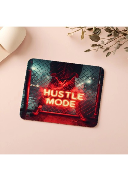 Kırmızı Neon Hustle Mode Yazılı Mousepad - 19X23 cm 2 mm Dikdörtgen Ithal Baskılı Mouse Pad indirimleri