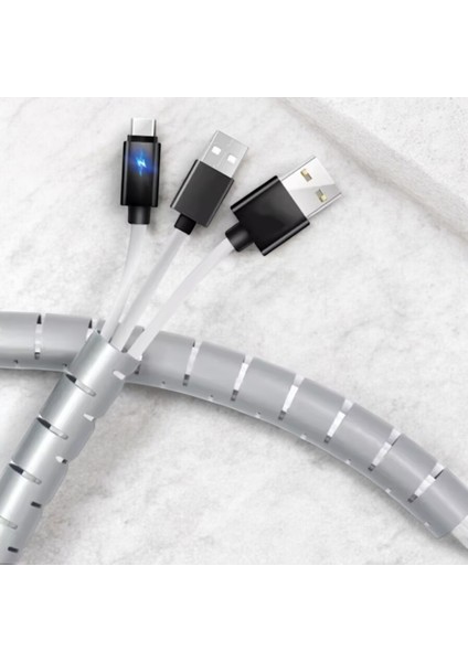 25MM 1,5 Metre Yarıklı Spiral Kablo Kanalı Hortum – Kablo Gizleme ve Izolasyon Borusu, Esnek Gri indirimleri