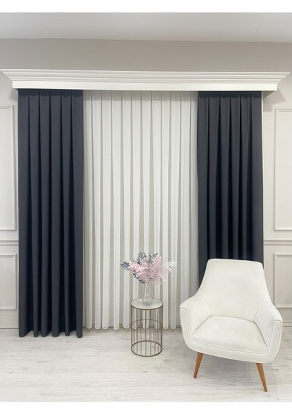 Füme Gri Renk Keten Görünümlü 1/3 Sık Pile Fon Perde