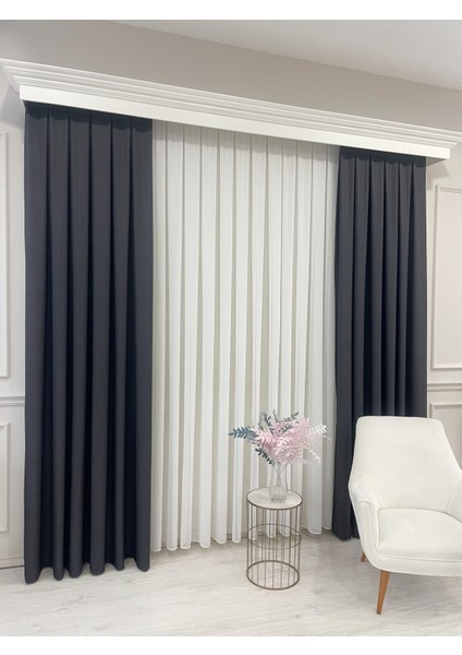 Füme Gri Renk Keten Görünümlü 1/3 Sık Pile Fon Perde fiyatları