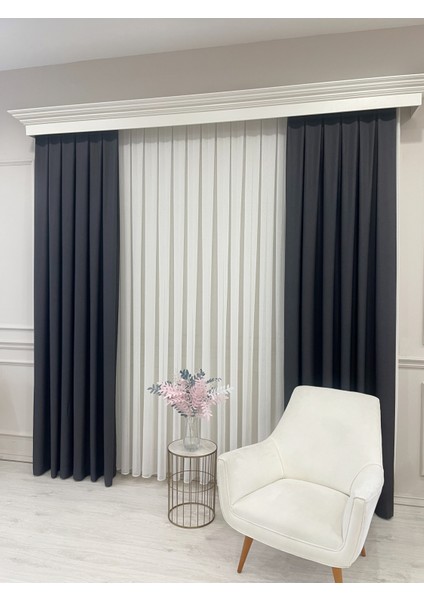 Füme Gri Renk Keten Görünümlü 1/3 Sık Pile Fon Perde modelleri