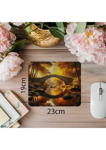 Sarı Yapraklı Huzur Dolu Köprü Mouse Pad - 19X23 cm 2 mm Dikdörtgen Ithal Baskılı Mouse Pad