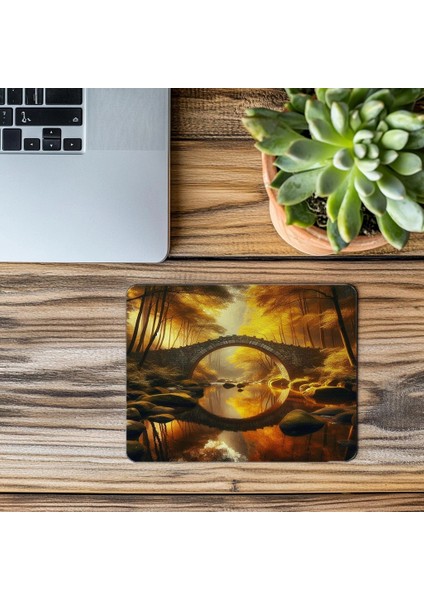 Sarı Yapraklı Huzur Dolu Köprü Mouse Pad - 19X23 cm 2 mm Dikdörtgen Ithal Baskılı Mouse Pad modelleri