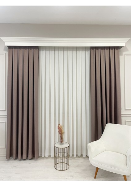 Kırçıllı Kahverengi Keten Görünümlü 1/3 Sık Pile Fon Perde