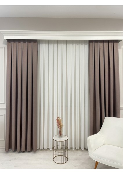 Kırçıllı Kahverengi Keten Görünümlü 1/3 Sık Pile Fon Perde fiyatları