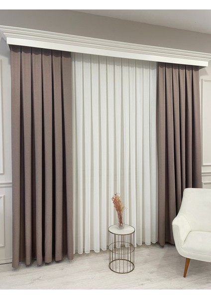 Kırçıllı Kahverengi Keten Görünümlü 1/3 Sık Pile Fon Perde modelleri