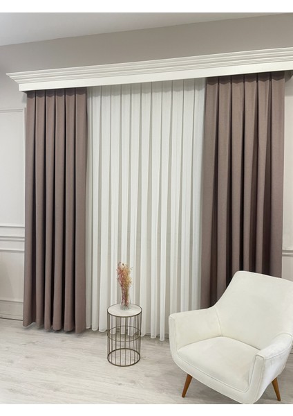 Kırçıllı Kahverengi Keten Görünümlü 1/3 Sık Pile Fon Perde fırsatları