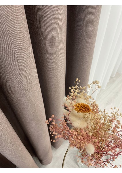 Kırçıllı Kahverengi Keten Görünümlü 1/3 Sık Pile Fon Perde indirimleri