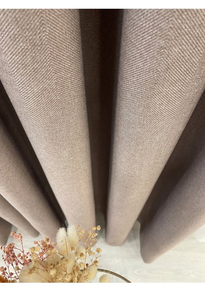 Kırçıllı Kahverengi Keten Görünümlü 1/3 Sık Pile Fon Perde