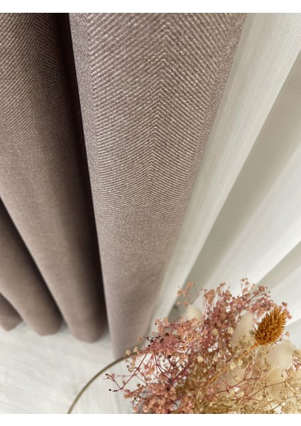 Kırçıllı Kahverengi Keten Görünümlü 1/3 Sık Pile Fon Perde