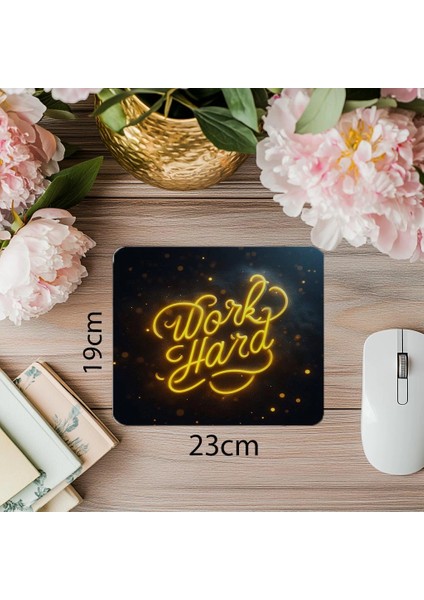 Sarı Cursive Fontlu Işıklı Mouse Pad Tasarımı - 19X23 cm 2 mm Dikdörtgen Ithal Baskılı Mouse Pad
