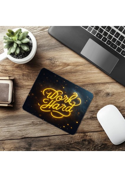 Sarı Cursive Fontlu Işıklı Mouse Pad Tasarımı - 19X23 cm 2 mm Dikdörtgen Ithal Baskılı Mouse Pad