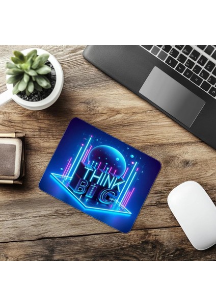 Mavi Işıklarla Think Big 3D Mouse Pad - 19X23 cm 2 mm Dikdörtgen Ithal Baskılı Mouse Pad