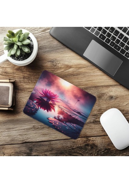 Pembe Lotus Çiçeği Temalı Mousepad - 19X23 cm 2 mm Dikdörtgen Ithal Baskılı Mouse Pad