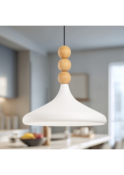 Stella Tekli Ahşap Boncuk Detaylı Sarkıt Aydınlatma, Metal Sıvama, Ev, Ofis, Cafe, Restoran Avizeleri, E27 Duy fiyatları