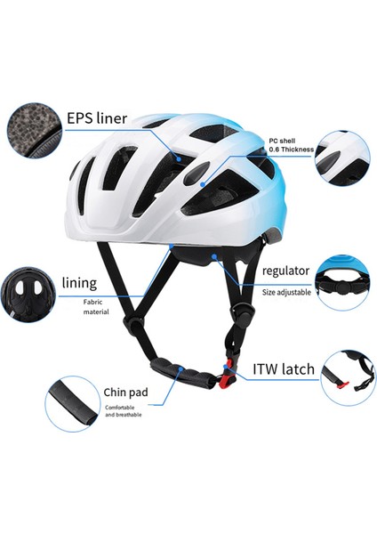 Yetişkin Bisiklet Kaskı, Yaz Hafif Mikro Kabuk, Erkekler ve Kadınlar, Uygunluk Ayarı Önerilen Uyum 55-61CM Bisiklet Için Beyaz-Mavi (Yurt Dışından) indirimleri