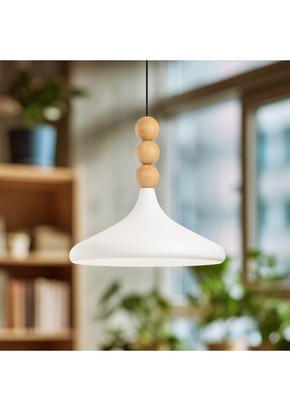 Stella Tekli Ahşap Boncuk Detaylı Sarkıt Aydınlatma, Metal Sıvama, Ev, Ofis, Cafe, Restoran Avizeleri, E27 Duy modelleri