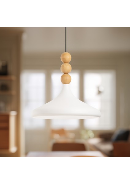 Stella Tekli Ahşap Boncuk Detaylı Sarkıt Aydınlatma, Metal Sıvama, Ev, Ofis, Cafe, Restoran Avizeleri, E27 Duy fırsatları