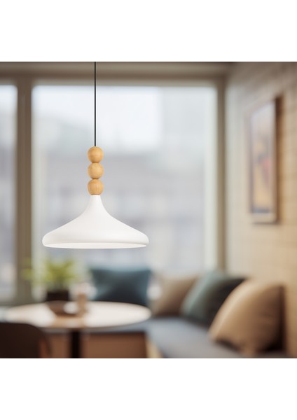 Stella Tekli Ahşap Boncuk Detaylı Sarkıt Aydınlatma, Metal Sıvama, Ev, Ofis, Cafe, Restoran Avizeleri, E27 Duy indirimleri