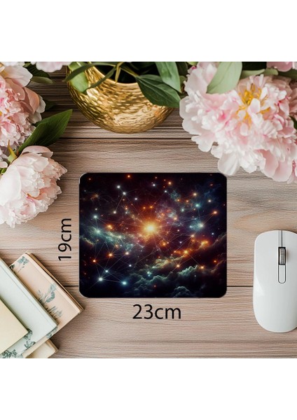 Siyah Fon Üzerine Parlayan Yıldızlar Mousepad - 19X23 cm 2 mm Dikdörtgen Ithal Baskılı Mouse Pad