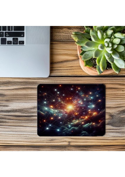 Siyah Fon Üzerine Parlayan Yıldızlar Mousepad - 19X23 cm 2 mm Dikdörtgen Ithal Baskılı Mouse Pad modelleri