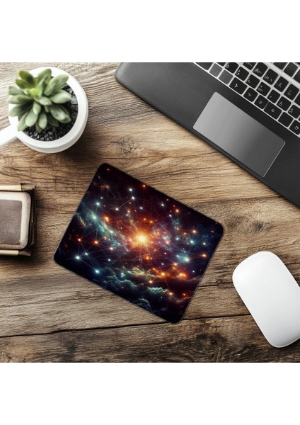 Siyah Fon Üzerine Parlayan Yıldızlar Mousepad - 19X23 cm 2 mm Dikdörtgen Ithal Baskılı Mouse Pad