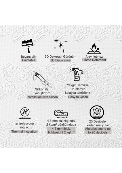 3D Duvar Paneli Boyanabilir Dekota 60X120 cm / Çiçek Bahçesi Desenli 7'li Paket-5 M² fiyatları