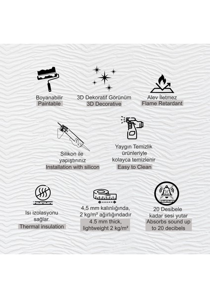 3D Duvar Paneli Boyanabilir Dekota 60X120 cm / Duvar Kağıdı Desenli 7'li Paket-5 M² fiyatları