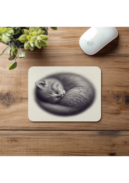 Gri Zeminli Yatmış Kedi Mouse Pad - 19X23 cm 2 mm Dikdörtgen Ithal Baskılı Mouse Pad fırsatları