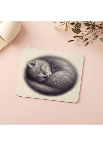 Gri Zeminli Yatmış Kedi Mouse Pad - 19X23 cm 2 mm Dikdörtgen Ithal Baskılı Mouse Pad indirimleri
