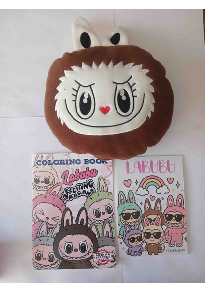 Labubu 3 Lü Set Yastık, Stiker ve Boyama Kitabı