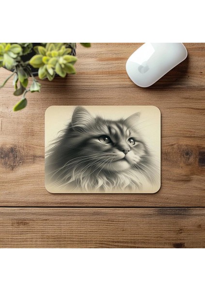 Bej Arka Planlı Karakalem Kedi Tasarımı - 19X23 cm 2 mm Dikdörtgen Ithal Baskılı Mouse Pad fırsatları