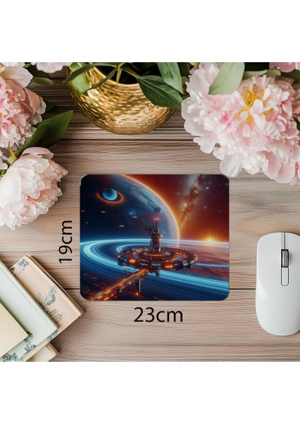 Mor Nebula Üzerinde Yüzen Astronot Mousepad - 19X23 cm 2 mm Dikdörtgen Ithal Baskılı Mouse Pad