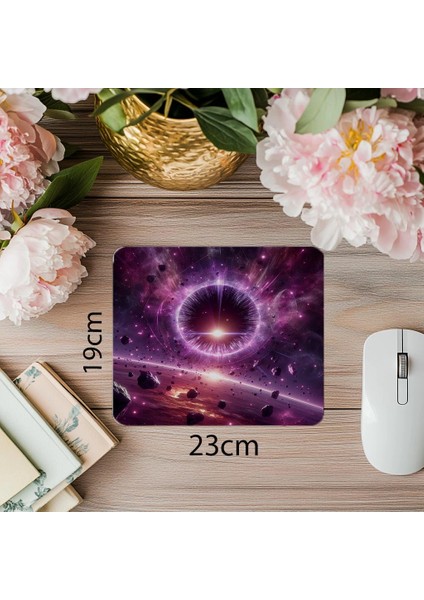 Mor Renkli Portal ve Asteroitli Mousepad - 19X23 cm 2 mm Dikdörtgen Ithal Baskılı Mouse Pad